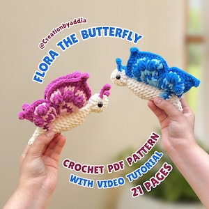 Flora The Butterfly Crochet Pattern PDF With Video Tutorial | Amigurumi Butterfly Plush | Bobble Stitch Butterfly Crochet Toy