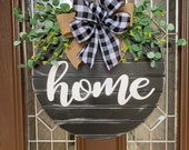 Shiplap Style Door Sign, Black and White Plaid Farmhouse Door Decoration, Home Front Door Wreath, Door Hanger, Beaded Board Door Hanger