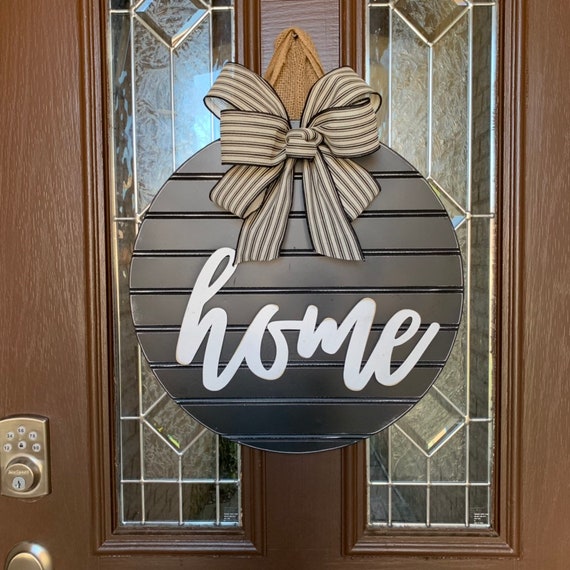 Home Round Wood Home Sign Shiplap Style Door Decor Door Etsy