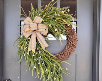 Saw Grass Grapevine Wreath, Button Fern Front Door Decor