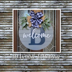 Front Door Decor, Grey Shiplap Style Door Sign, Personalized Welcome Farmhouse Door Hanger, 3D Home Front Door Wreath