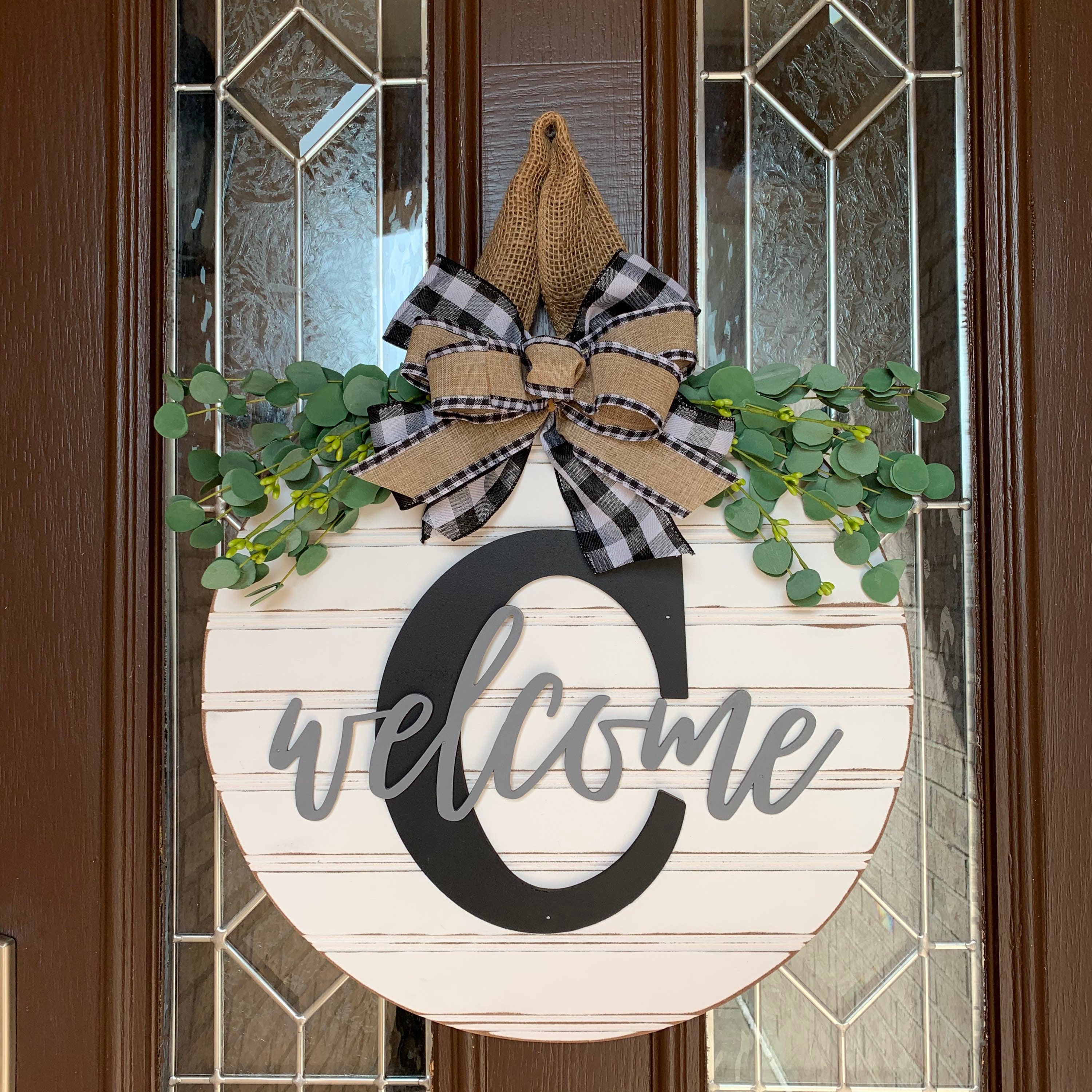 Personalized Welcome Shiplap Style Door Sign, Gray and Black Farmhous…