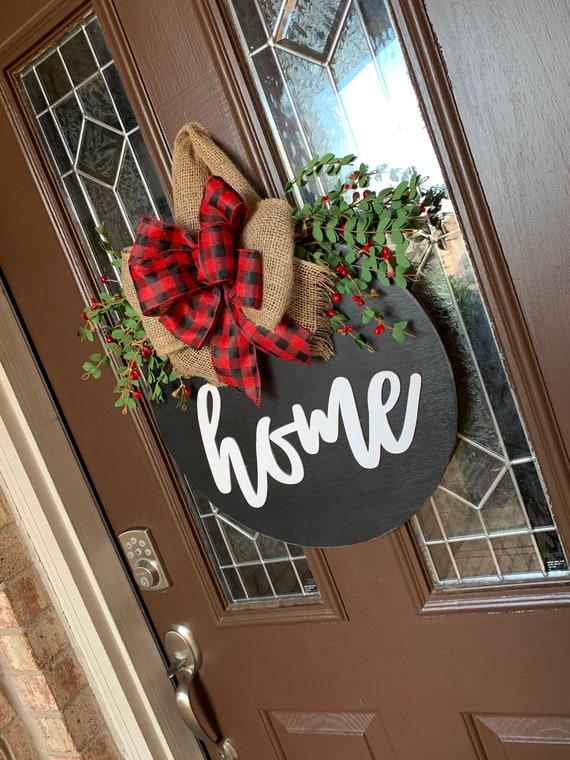 Christmas Home Sign Buffalo Plaid Front Door Decor Door Etsy