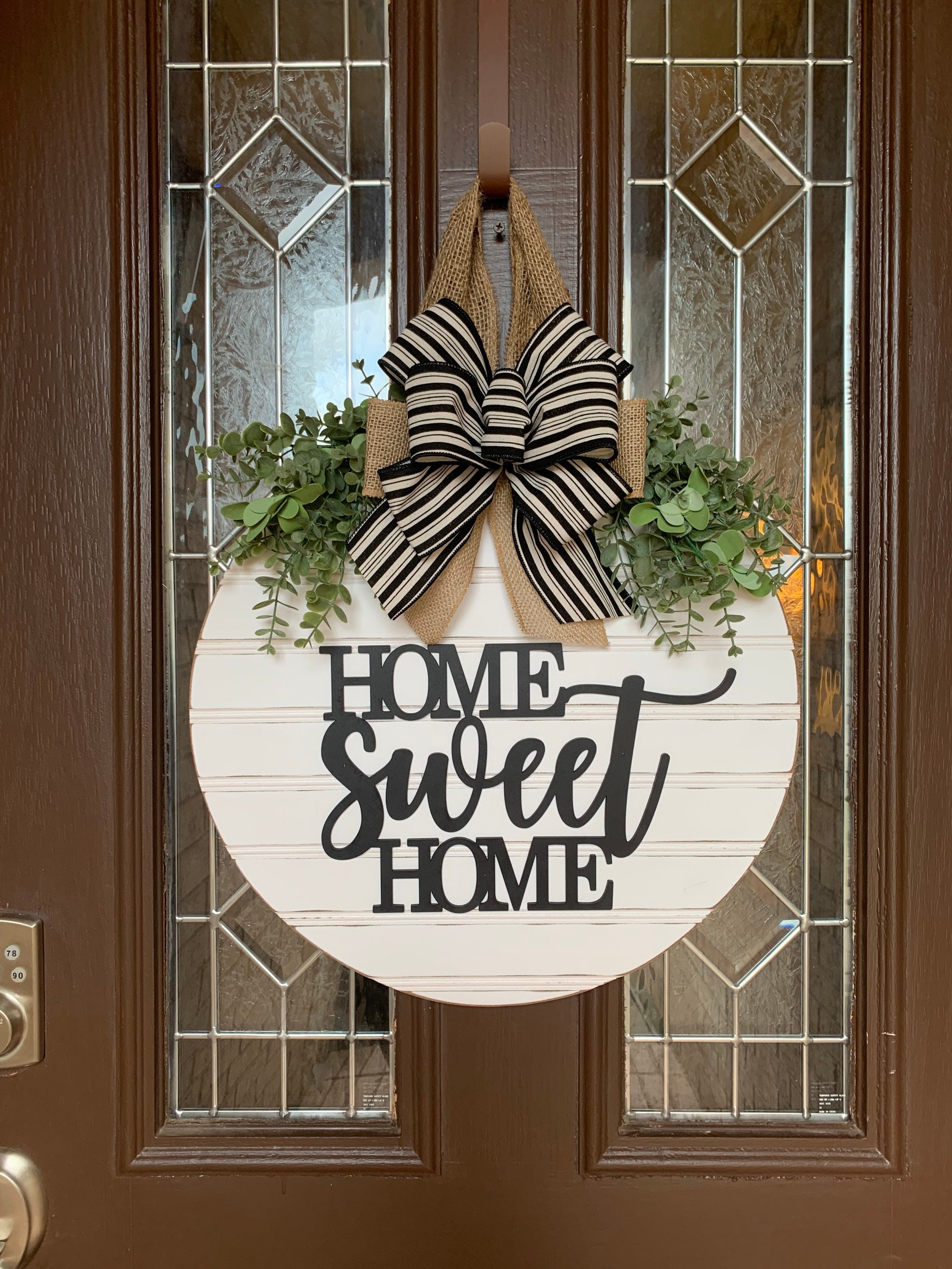 White Shiplap Style Wood Wreath, Home Sweet Home Door Sign, Farmhouse…