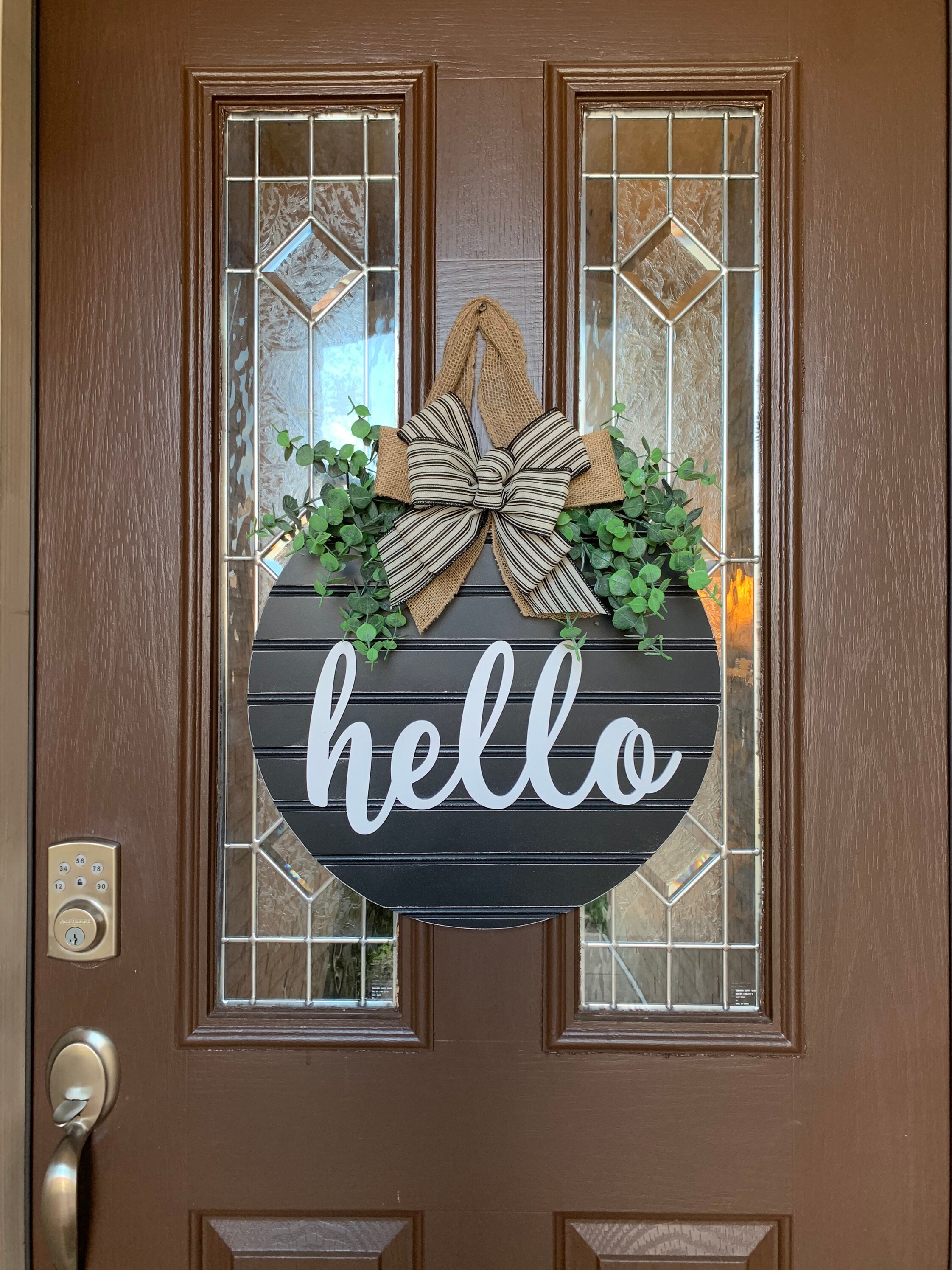 Front Door Decor, Black Shiplap Style Door Sign, Hello Farmhouse Door…