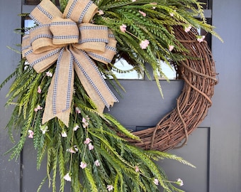 Grapevine Bead Grass Wreath, Button  Fern Wreath, Front Door Decor