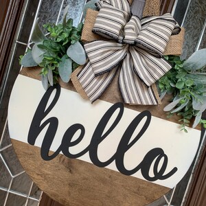 Front Door Decor, Hello Wood Sign, Black Door Hanger, All season Wreath image 5