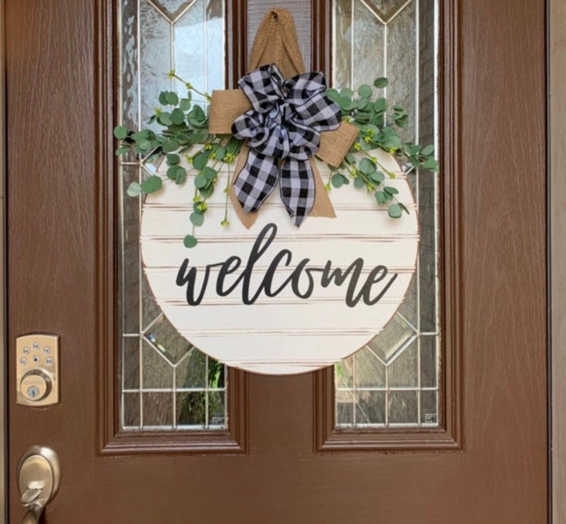 White Welcome Shiplap Style Door Sign, Welcome Door Hanger, Gift, Far…