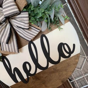 Front Door Decor, Hello Wood Sign, Black Door Hanger, All season Wreath image 4