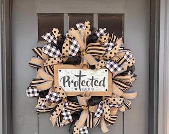 Psalm 91 Protected, Welcome to Our Home Wreath | Neutral Farmhouse Front Door Decor: Choice of Rustic Sign Farmhouse Decor