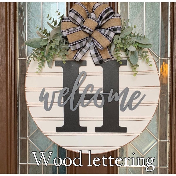 Front Door Decor, Last Name/Initial Wood Sign, Personalized Year Round Wreath, Front Door Hanger