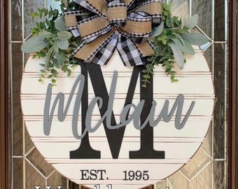 Front Door Decor, Last Name/Letter Wood Sign, Everyday Door Wreath, Personalized Door Hanger