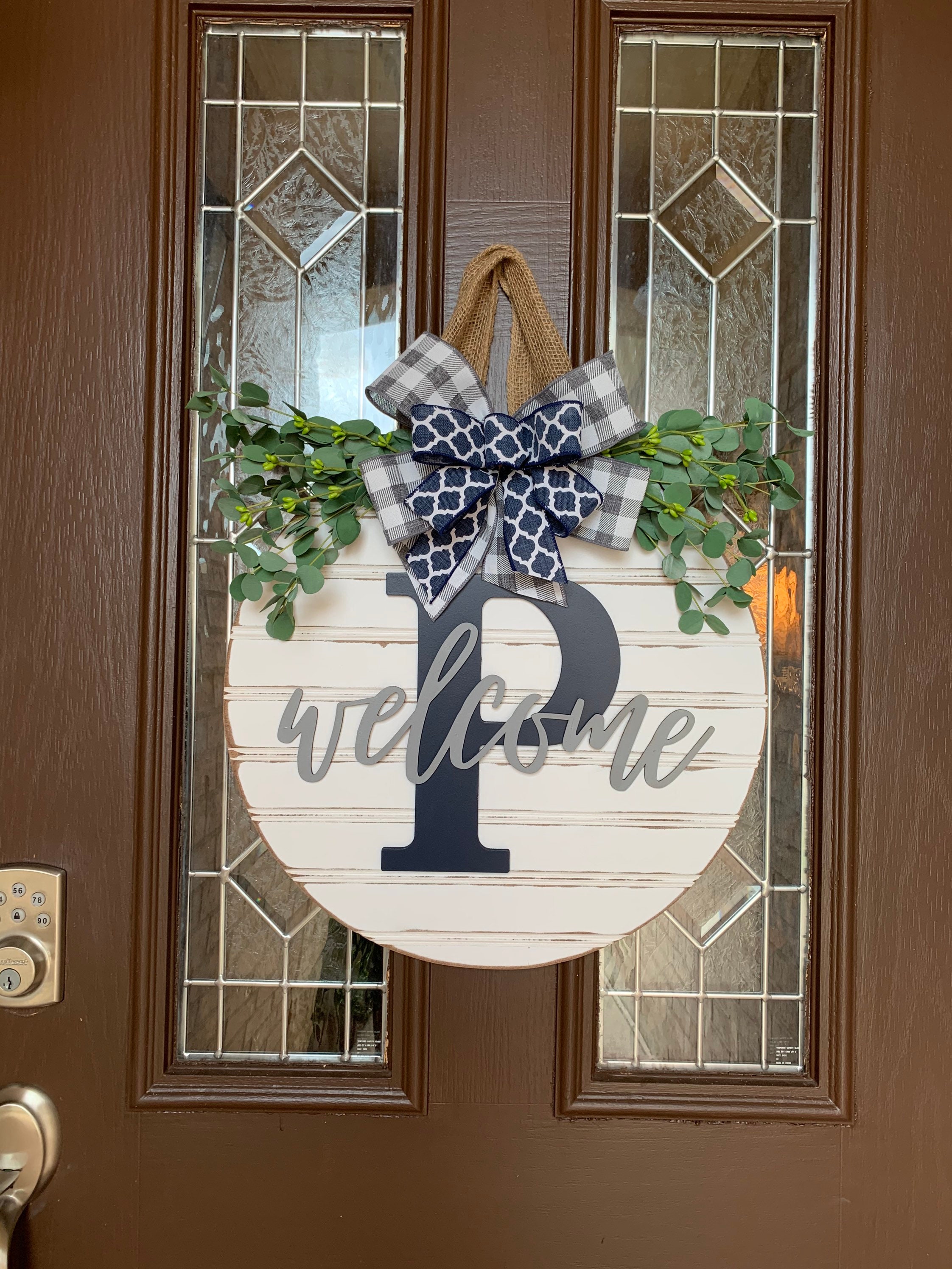 Personalized Welcome Shiplap Style Door Sign, Gray and Navy Farmhouse…
