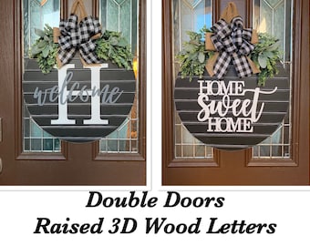 Double Front Door Decor, Black Shiplap Style Door Sign, Front Door Hanger, Home Sweet Home Farmhouse Door Hanger,