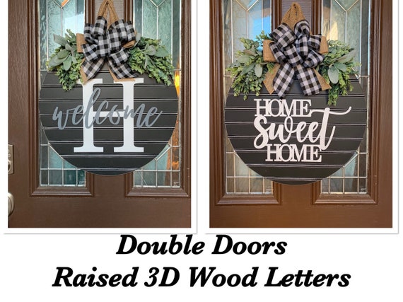 Personalized Door Hanger for Double Doors Home Sweet Home Family Name Sign  Front Door Wreath Housewarming Gift Door Hanger 