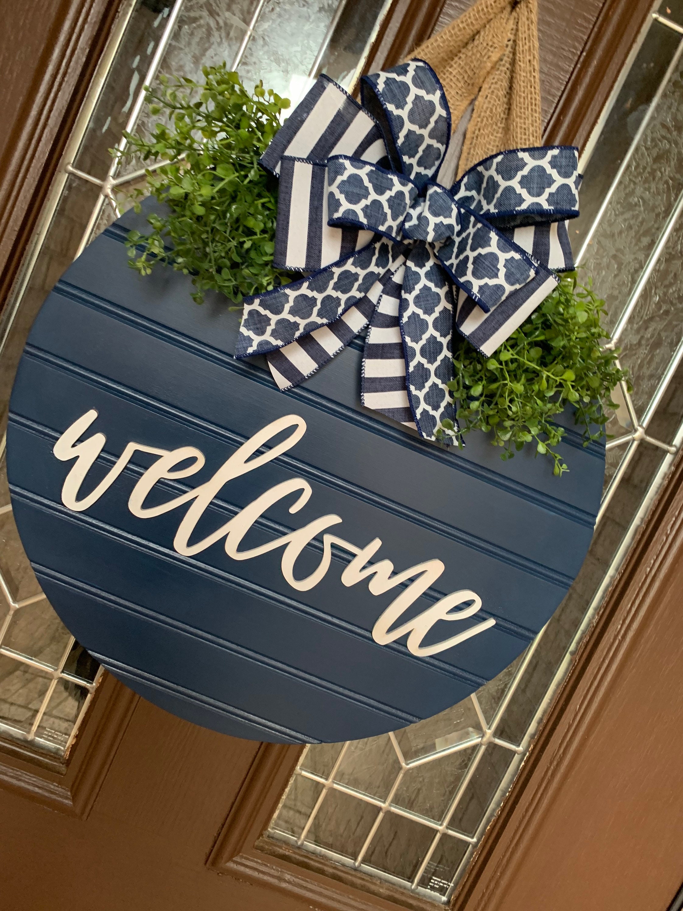 Navy Blue Shiplap Style Door Sign, Front Door Hanger, Welcome Farmhou…