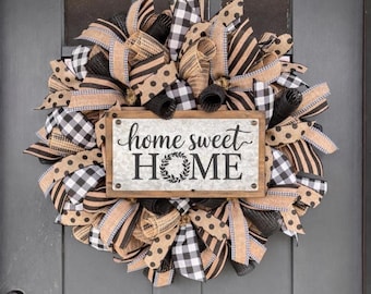 Home Sweet Home Wreath: Black Front Door Decor, Farmhouse Style