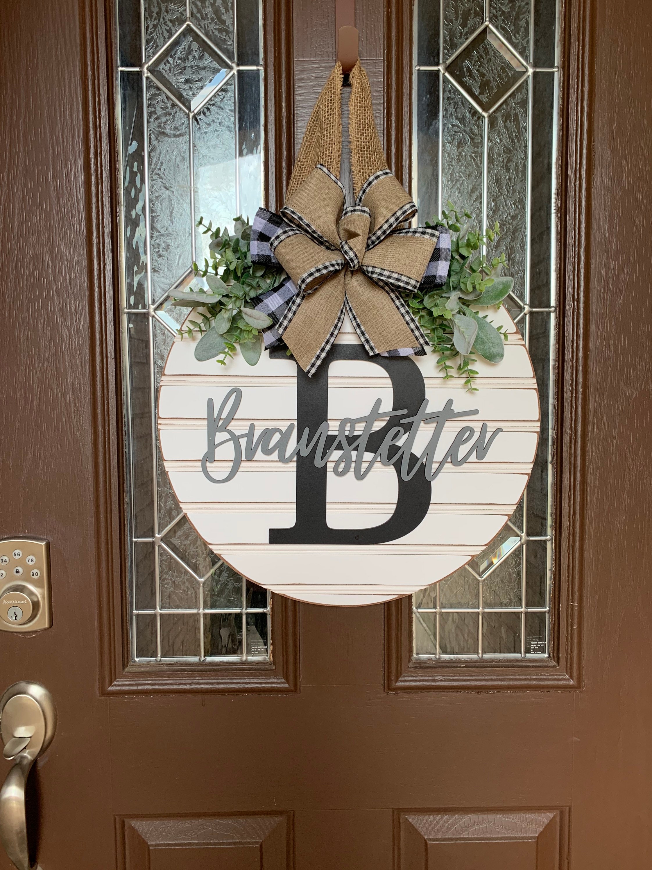 Personalized Shiplap Style Door Sign, 3D Last Name Gray and Black Pla…