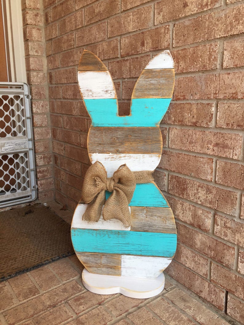 Standing Wood Bunny 31 inch Bunny Farmhouse Reclaimed Wood 