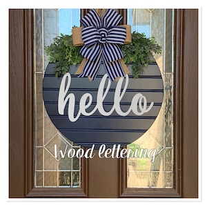 Front Door Decor, Navy Blue Shiplap Style Door Sign, Front Door Hanger, Hello Farmhouse Door Hanger