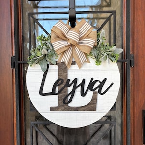 Personalized Wood Door Sign: Front Door Decor, All Season Wreath
