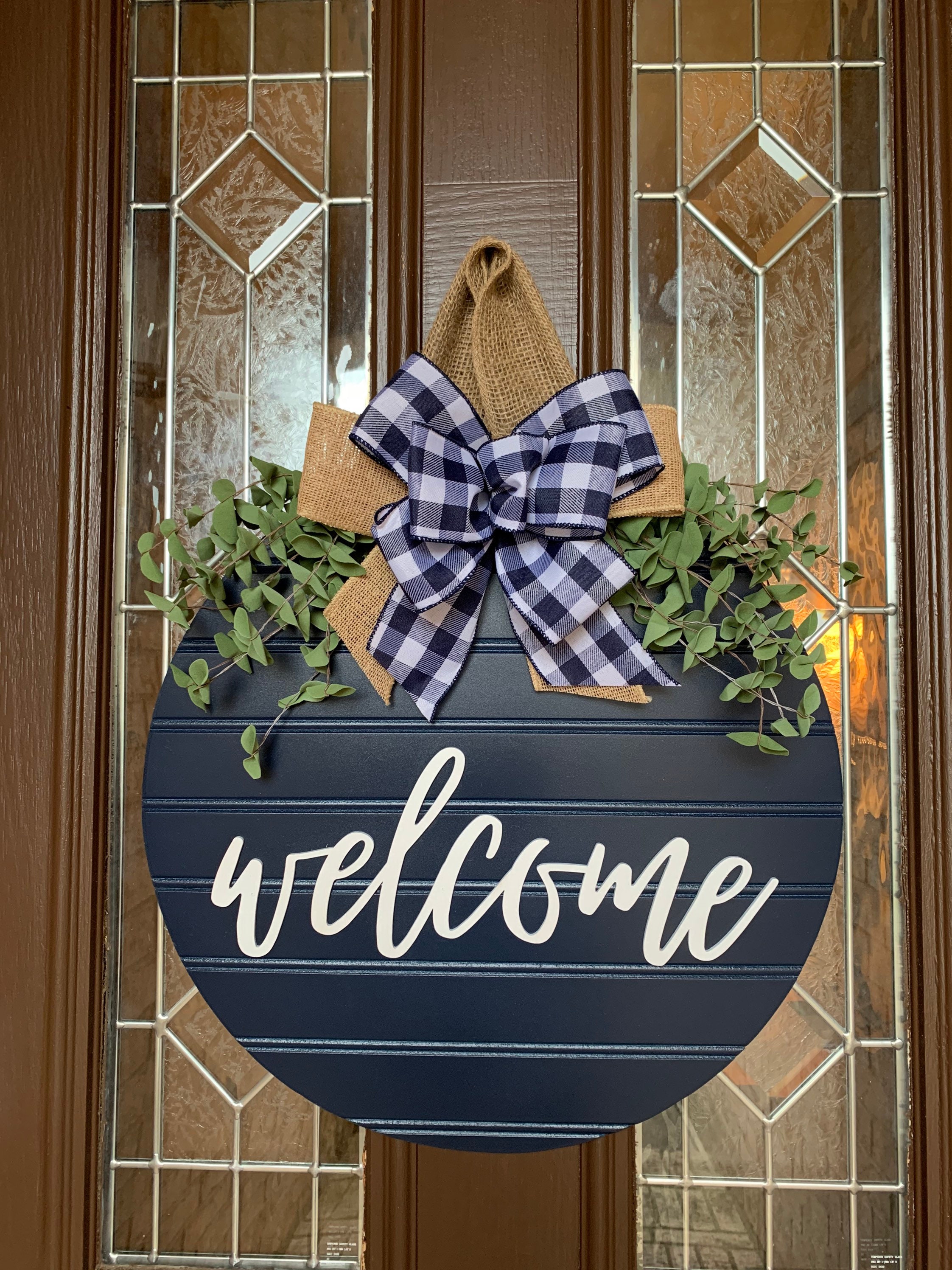 Navy Blue Shiplap Style Door Sign, Front Door Hanger, Welcome Farmhou…