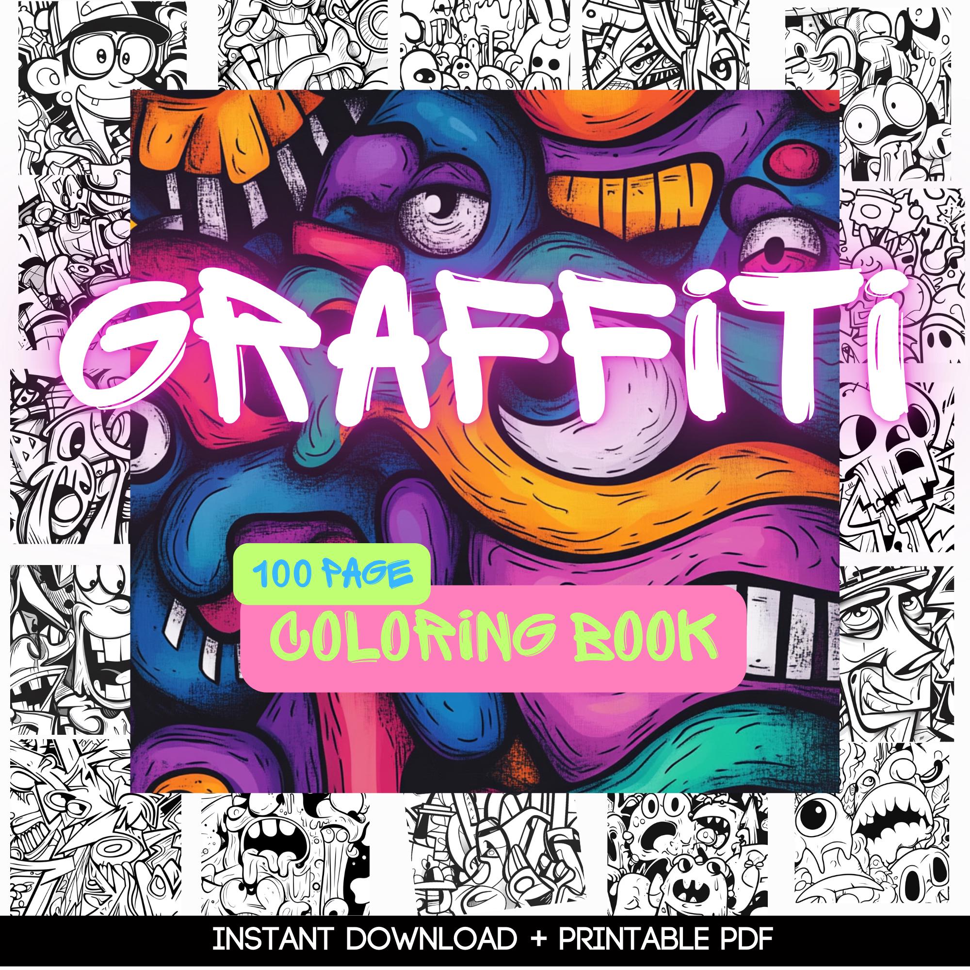 Graffiti Coloring Book PDF – 100 Easy Pages for Adults, Teens & Kids | Relaxing Art Therapy Printables - Image 1