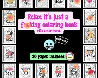 Adult Swear Word Coloring Book – 18 Printable Stress Relief Pages (Digital Download)