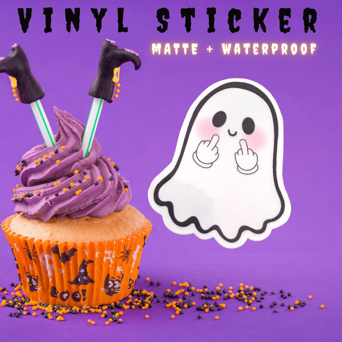 Cute Ghost Giving the Middle Finger Vinyl Sticker FU Eff Etsy