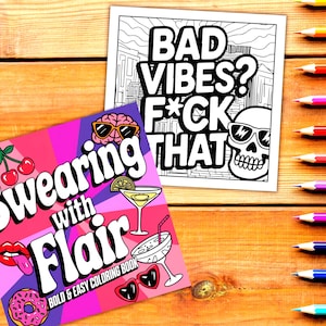 Maldiciones con estilo, libro para colorear divertido y fácil de usar. 60 páginas. Descarga e imprime el libro en PDF. Páginas para colorear digitales.