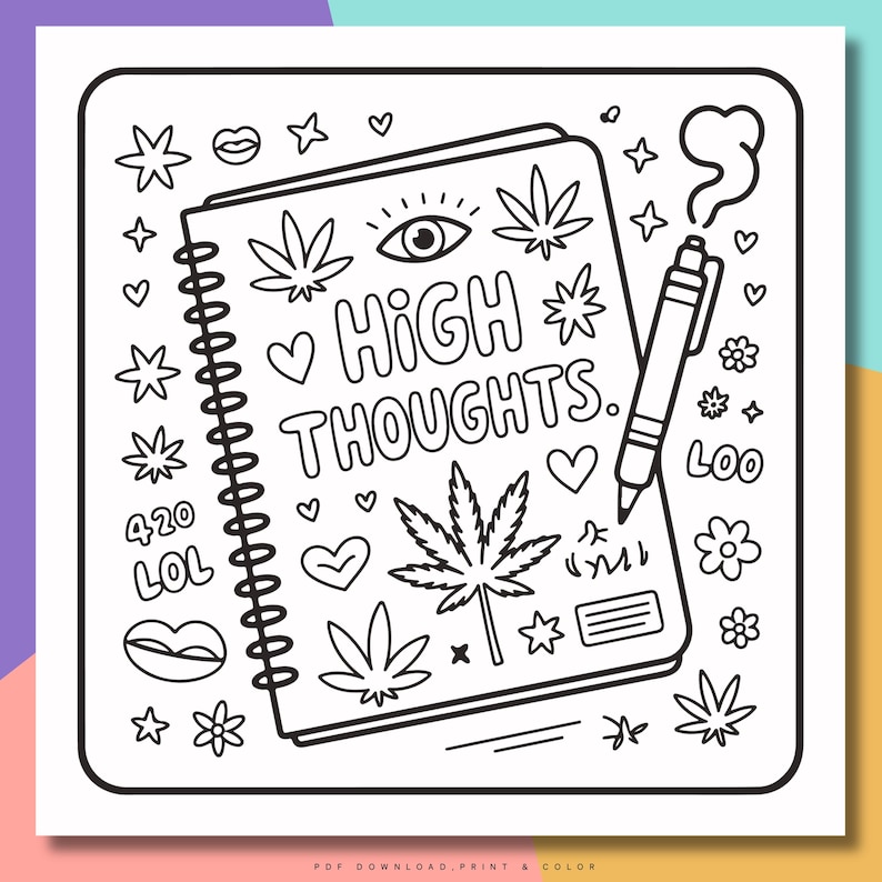 Bold and Easy Stoner Girl Adult Coloring Book | 20 PAGES | PDF Coloring ...