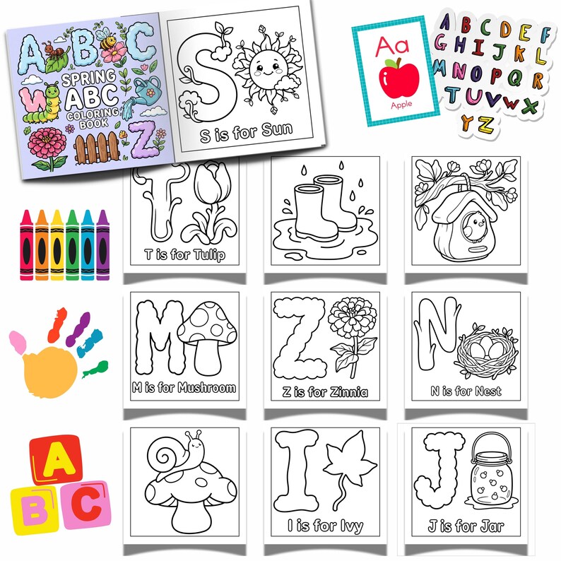 ABC Spring Alphabet Kids Coloring Book | PDF Download and Print | 33 ...