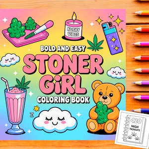 Libro para colorear de una chica porrera, atrevido y fácil, para adultos. 43 páginas. Descarga e imprime el libro en PDF. Páginas para colorear digitales.