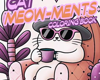 Cute Cat Coloring Book, Easy Designs, Relaxing Fun (PDF Download)