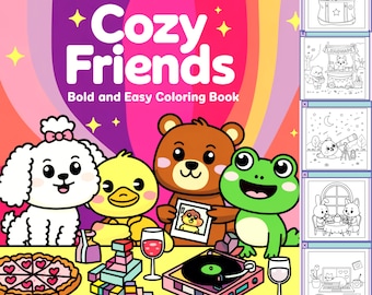 Cozy Friends Malbuch, einfache, mutige Designs (PDF Download)