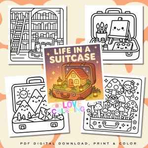 Cozy Life in a Suitcaste | 22 pages | PDF download, print and color | digital download