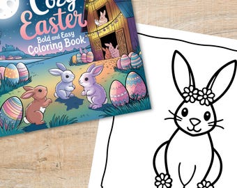 Cozy Easter Coloring Book, Easy Relaxing Pages (PDF Download)