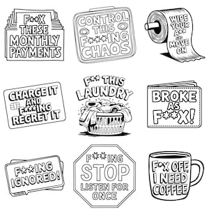 Swearing is Caring hilarious printable coloring book for adults.  PDF Coloring book download and print. Digital coloring pages.