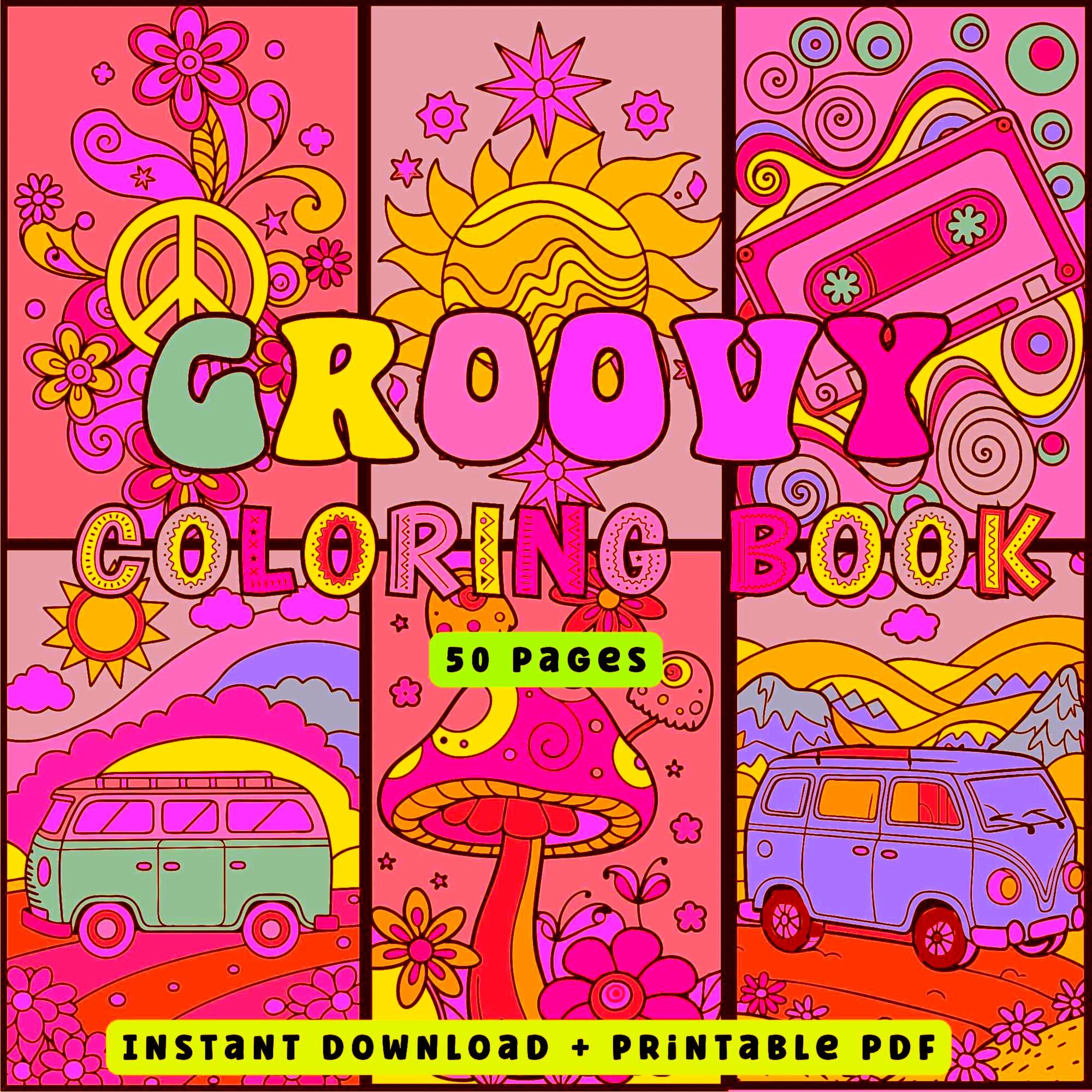 Libro para colorear hippie groovy para adultos — PDF imprimible Descarga digital
