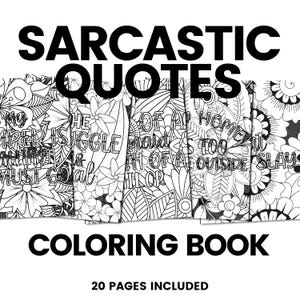 Páginas para colorear con frases divertidas sobre el sacrismo. Libro para colorear en formato PDF para descargar e imprimir. Páginas para colorear digitales.