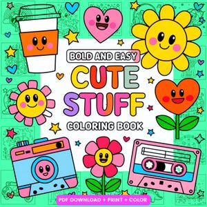 Bold and Easy, cute soft girl cozy and fun coloring pages.  PDF Coloring book download and print.