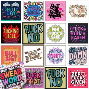 Adult Swear Word, Bold and Easy Coloring pages. 107 pages to f’n color. PDF download, print and color. image 6
