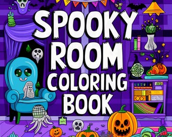Spooky Room Coloring Book, Creepy Easy Designs (PDF Digital Download)