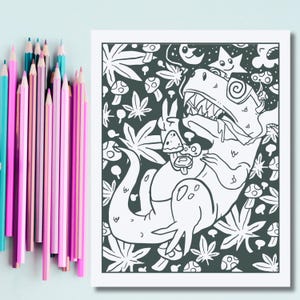 Stoner trippy and fun adult coloring pages.  PDF Coloring book download and print. Digital coloring pages.