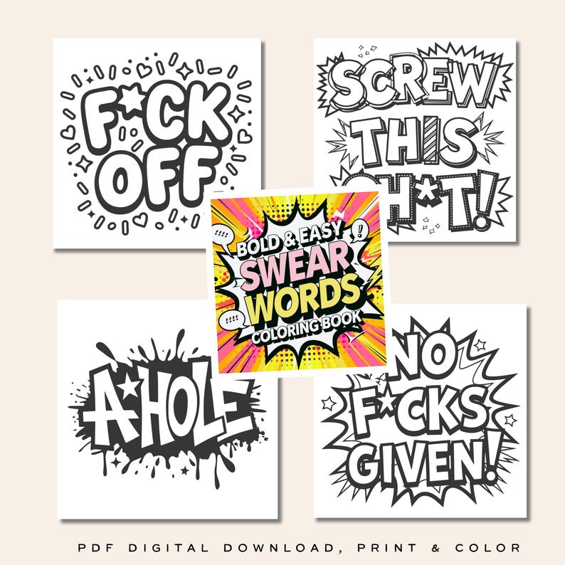 Swear Chart.pdf Swear Word Coloring Book, Easy Stress Relief Art (PDF Printable) - Etsy