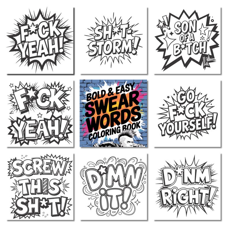 Swear Chart.pdf Swear Word Coloring Book, Easy Stress Relief Art (PDF Printable) - Etsy