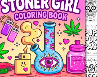 Stoner Girl Coloring Book, Easy Adult Coloring Pages (PDF Download)