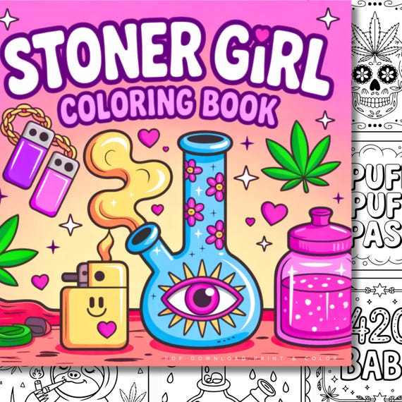 Stoner Girl Coloring Book, Easy Adult Coloring Pages (PDF Download)