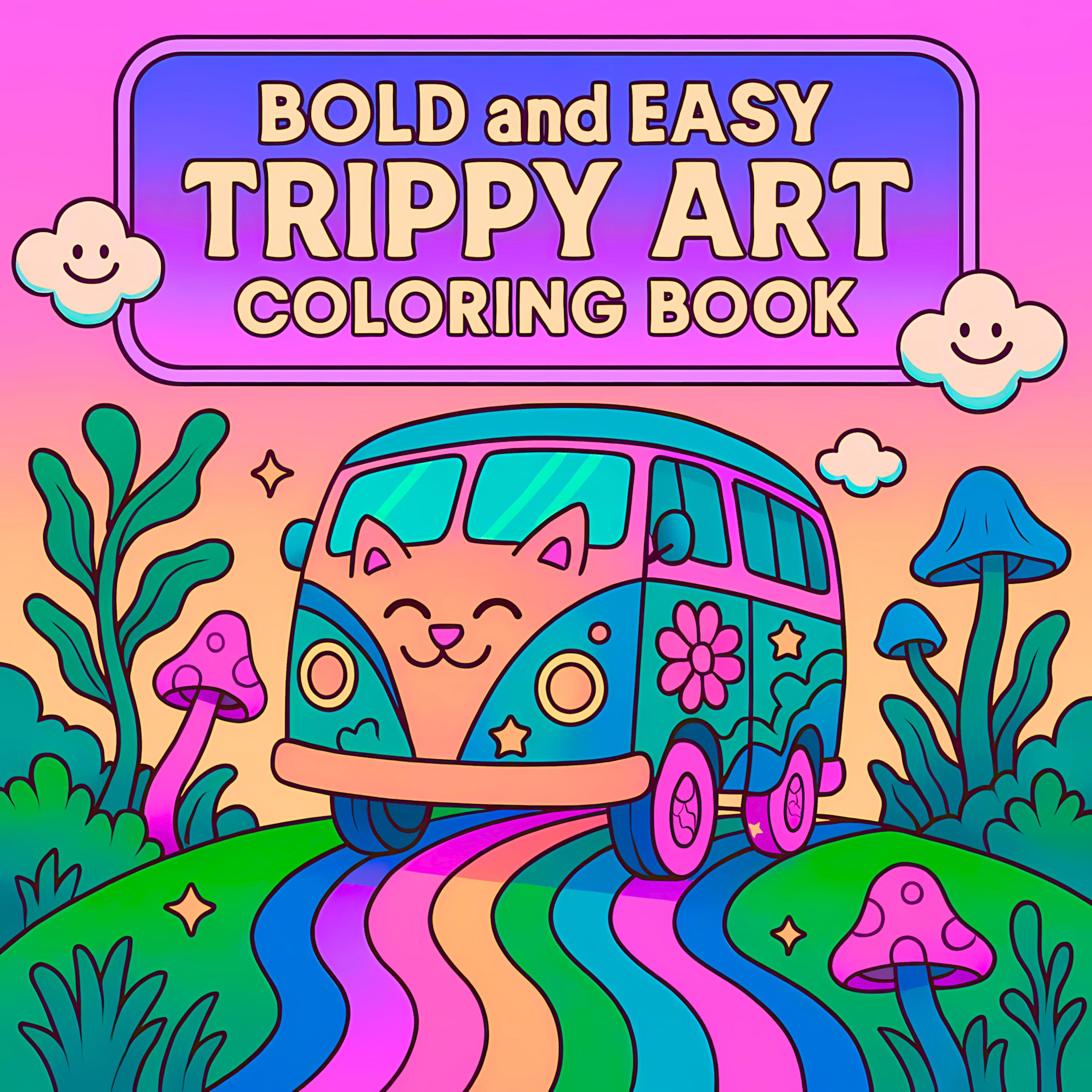 Trippy Art Coloring Book PDF – 48 Bold, Easy Groovy Pages to Print and Color (Digital Download)