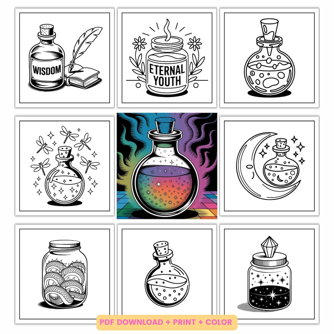 Magic Potion Jar Coloring Book, Witchy Vibes (PDF Download) - Etsy